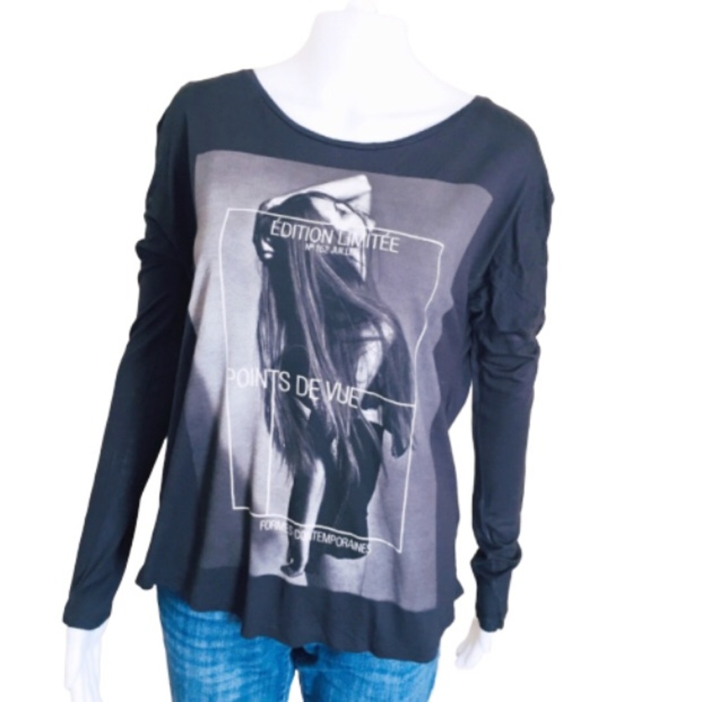 ZARA White Black Collection Minimalist Graphic Print Tee Modern M - Picture 4 of 10
